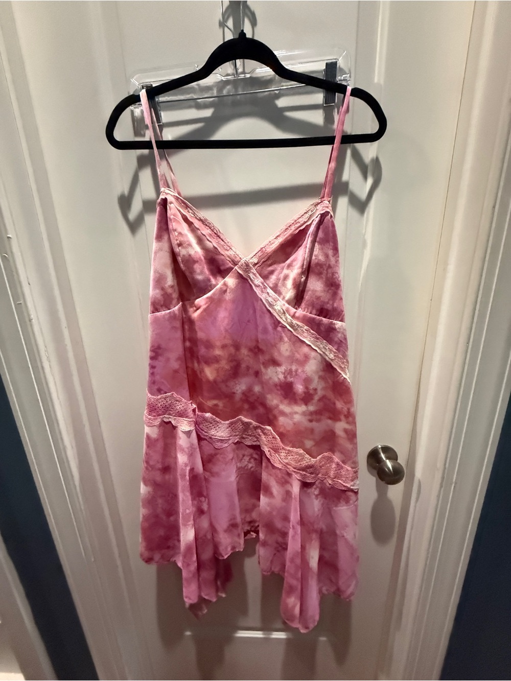 wild fable Pink Tie-Dye Asymmetrical Lace-Trim Slip Dress